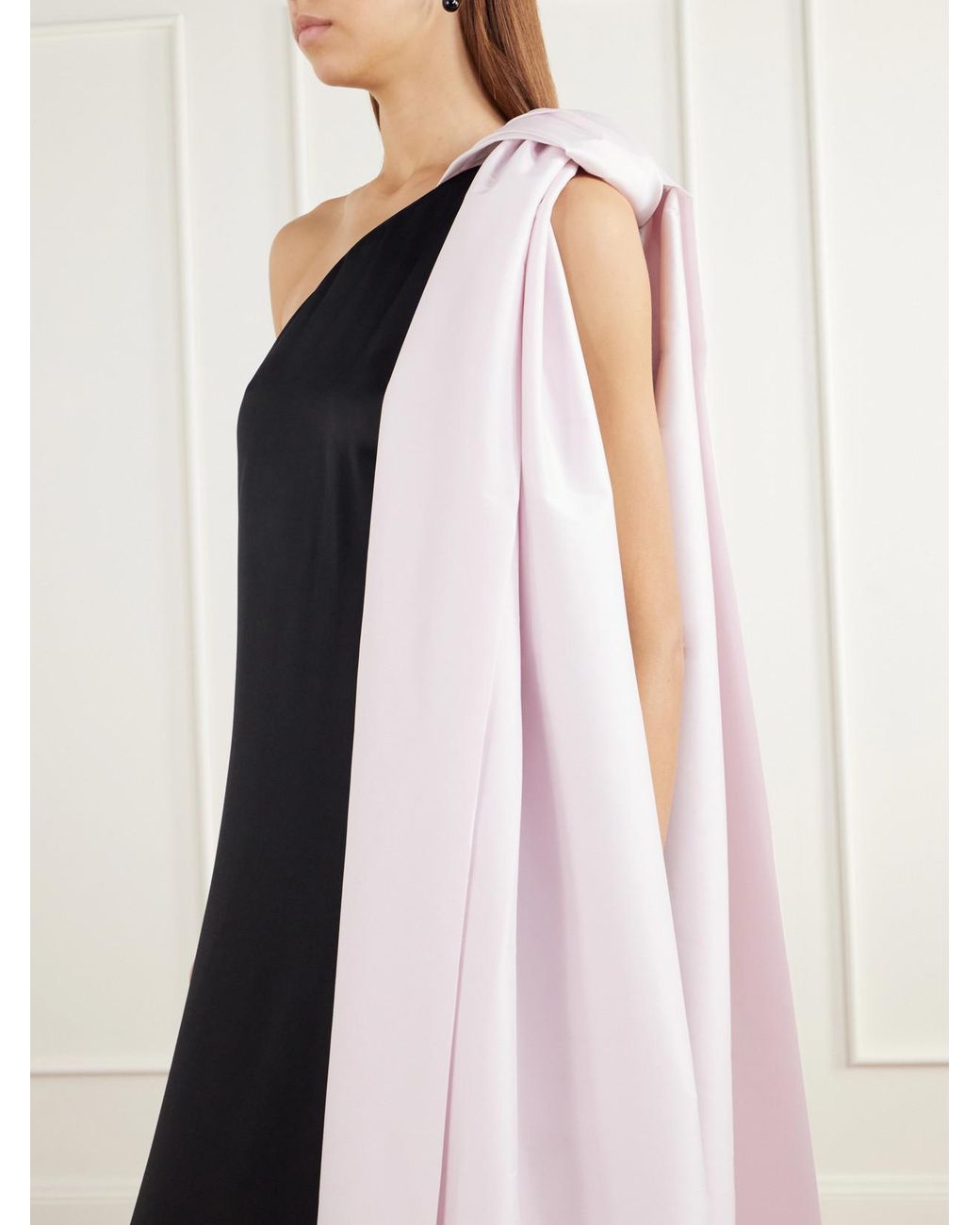 BERNADETTE Blue Ross Two-Tone One-Shoulder Satin Gown