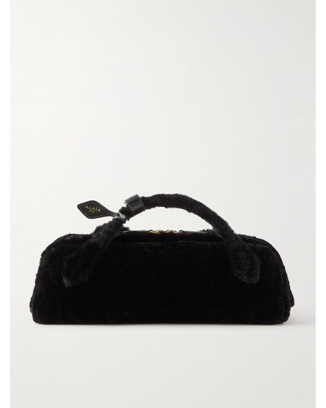 Alaïa Black Le Teckel Leather-Trimmed Shearling Clutch