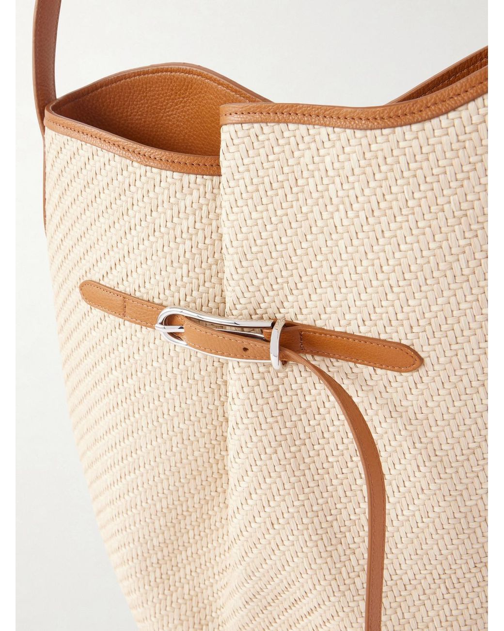 Liffner Natural Buckled Leather-Trimmed Woven Raffia Shoulder Bag