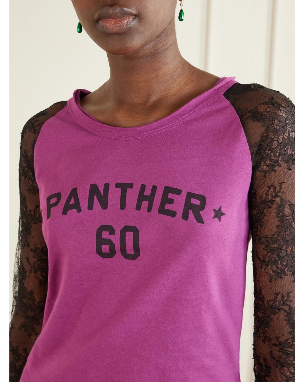 Valentino Garavani Pink Printed Lace-Trimmed Cotton T-Shirt