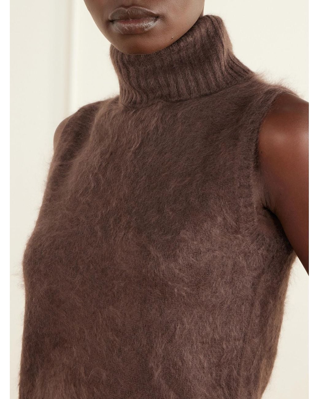 Veronica Beard Brown Mazzy Brushed Cashmere Turtleneck Vest