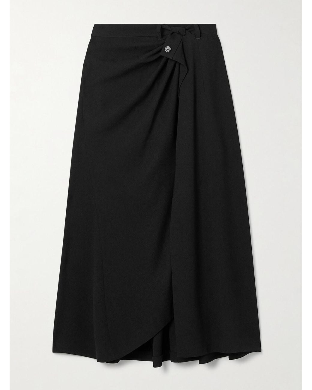 Balenciaga Black Draped Wrap-Effect Crepe Midi Skirt