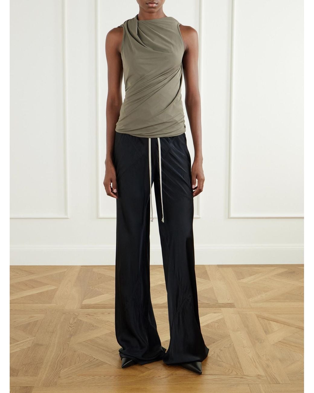 Rick Owens Green Luna Draped Crepe-Jersey Tank