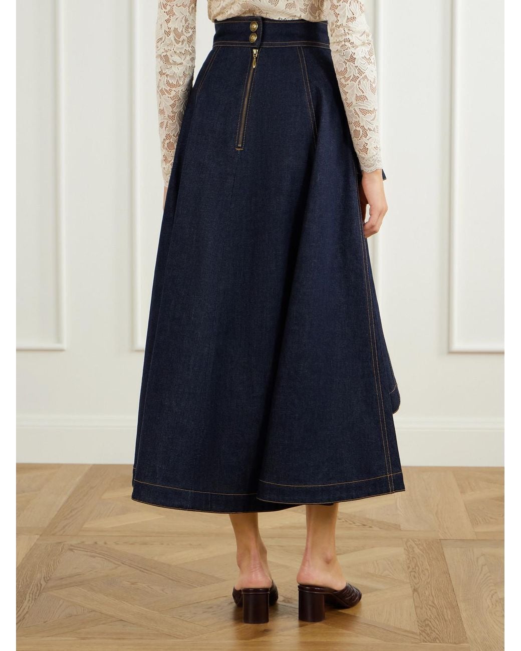 Zimmermann Blue Clash Asymmetric Denim Midi Skirt