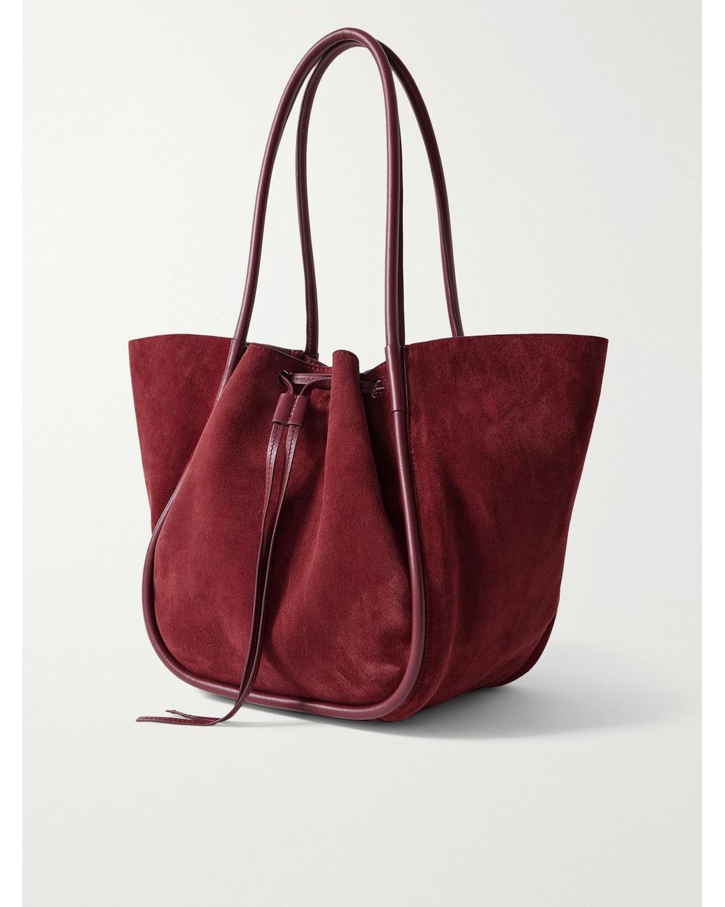 Proenza Schouler Red Large Leather-Trimmed Ruched Suede Tote