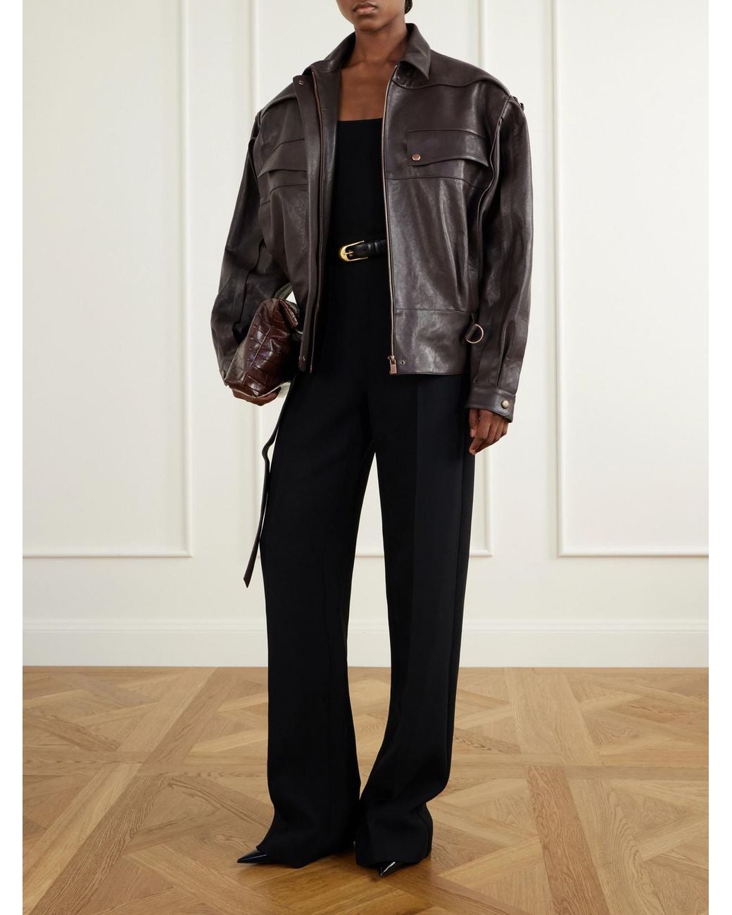 Magda Butrym Black Belted Leather Jacket