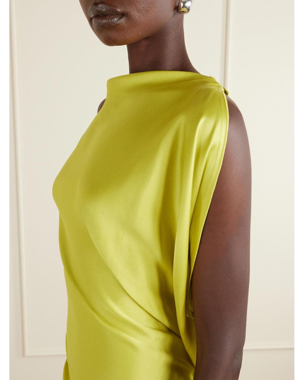 Victoria Beckham Yellow Satin Draped Gown