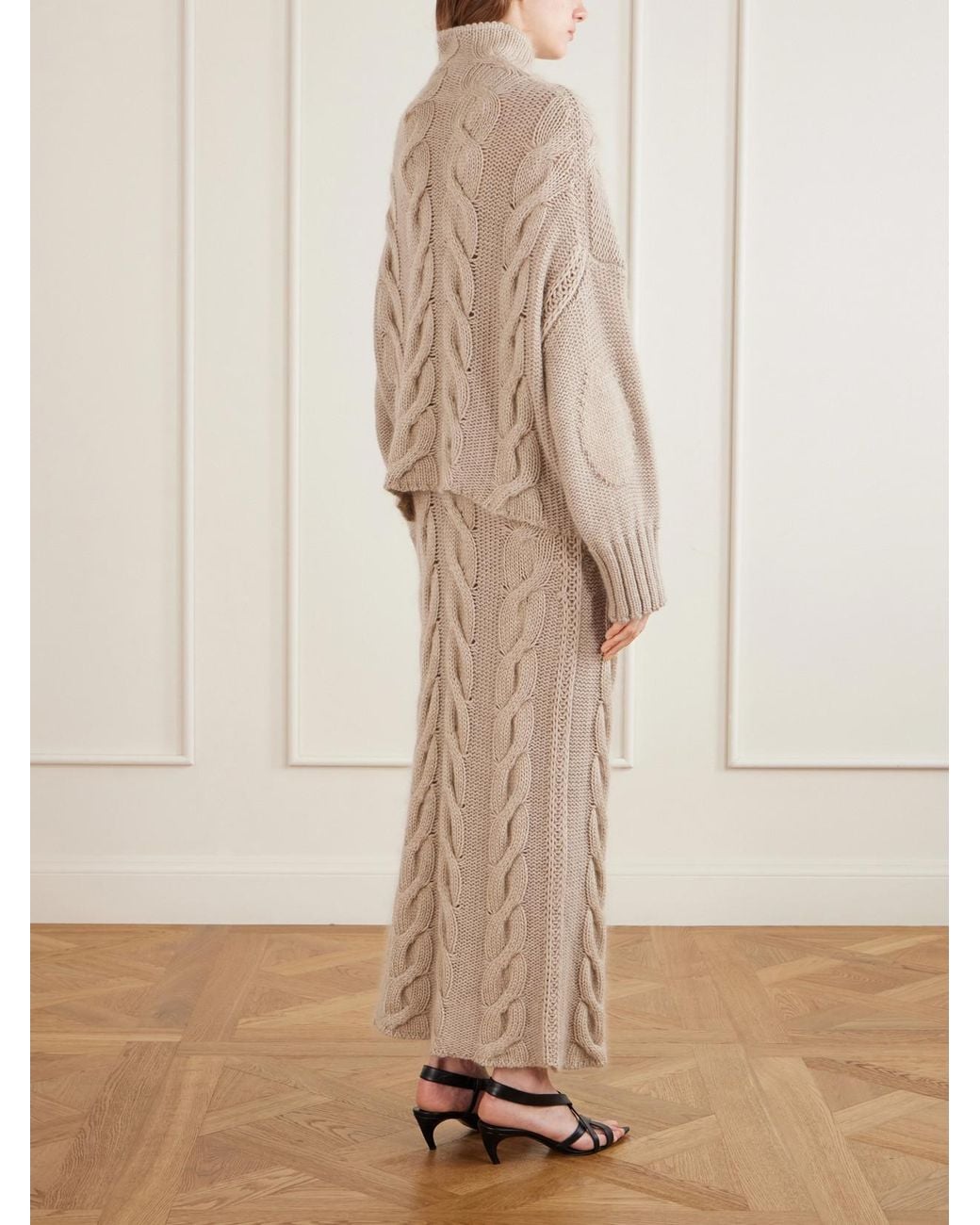 Khaite Natural Nico Cable-Knit Cashmere, Mohair And Silk-Blend Turtleneck Sweater