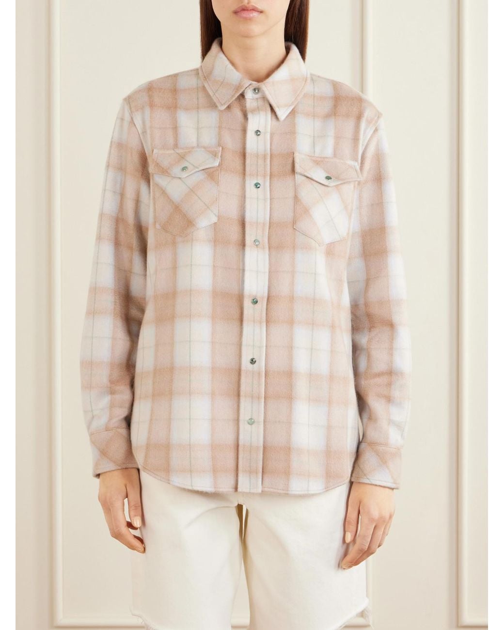 God's True Cashmere Natural Champagne Tartan Cashmere Shirt