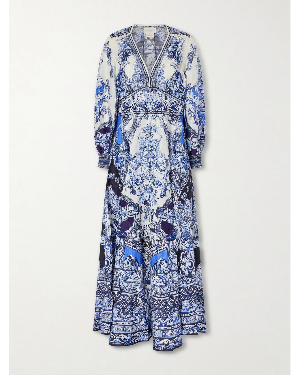 Camilla Blue Crystal-Embellished Printed Linen And Silk-Blend Maxi Dress