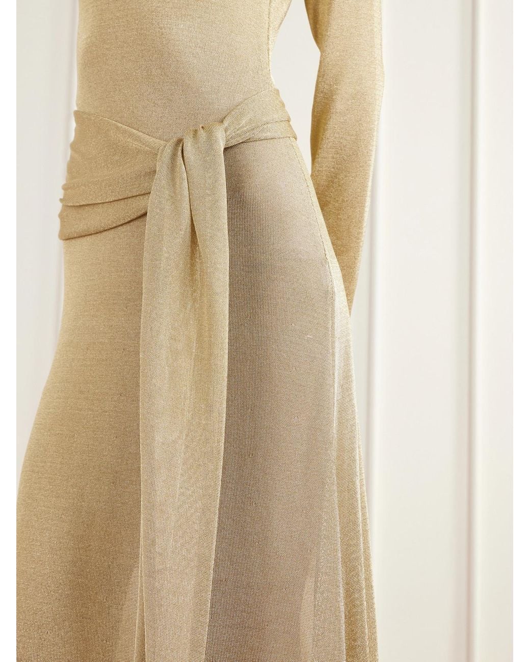 Oscar de la Renta Natural Tie-Detailed Knitted Gown
