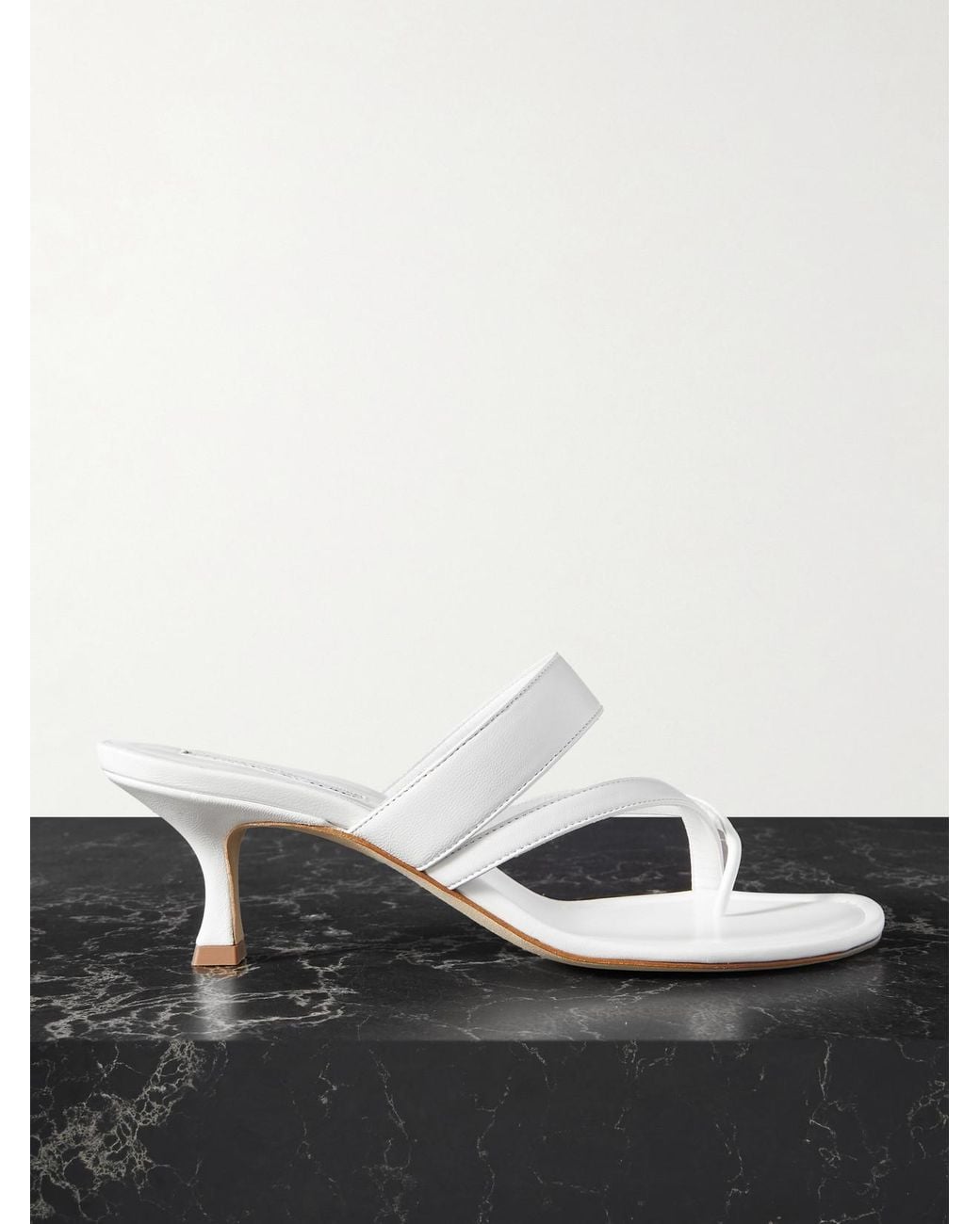 Manolo Blahnik White Susa 50 Leather Sandals