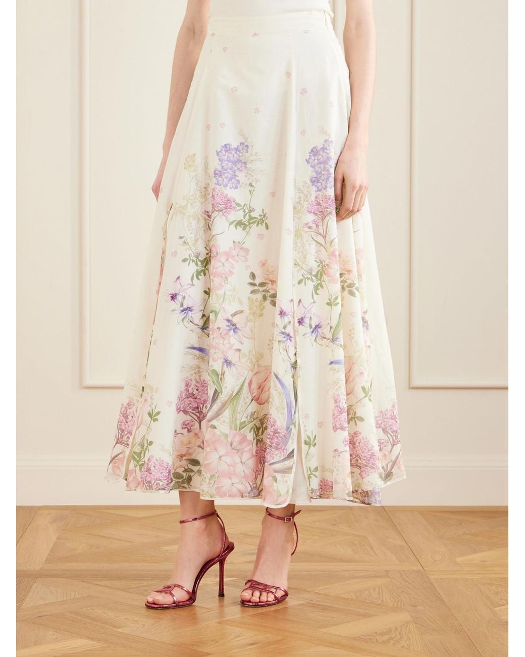 Charo Ruiz Pink Ventine Floral-Print Cotton-Blend Maxi Skirt