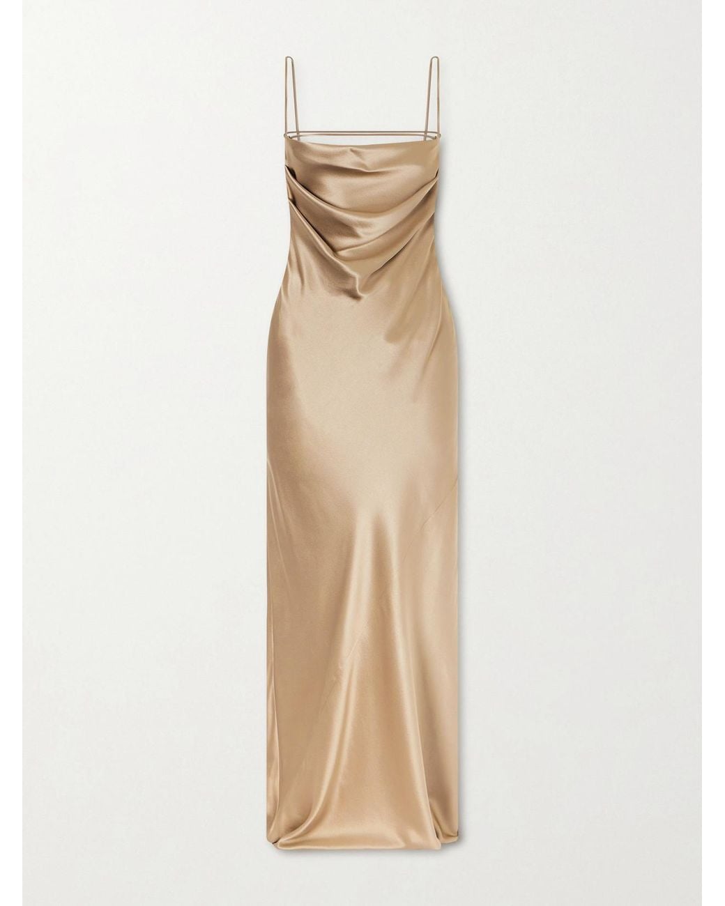 Saint Laurent Open-Back Draped Silk-Satin Maxi Dress in Natural | Lyst