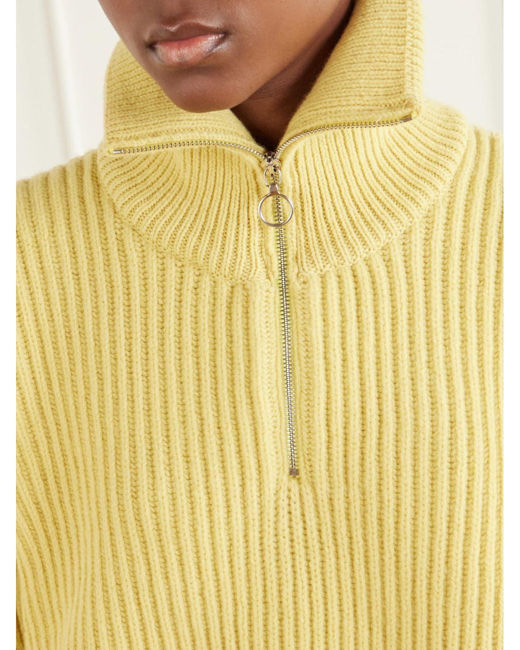 &Daughter Yellow Ribbed Wool Half-Zip Sweater