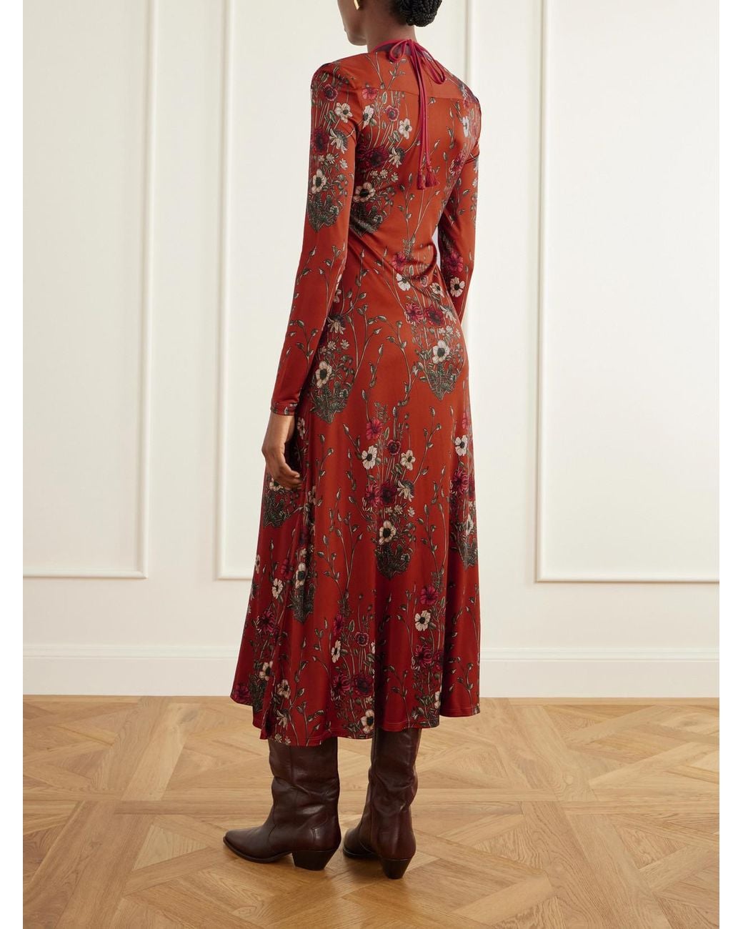 Johanna Ortiz Festive Performance Gathered Floral-Print Stretch-Jersey Midi Dress