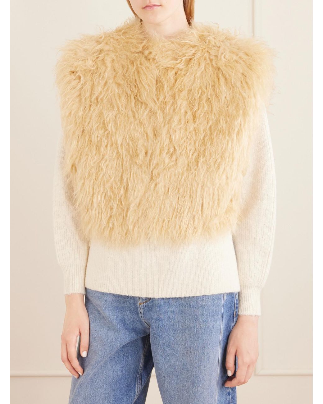 Isabel Marant Natural Florana Cropped Shearling Vest