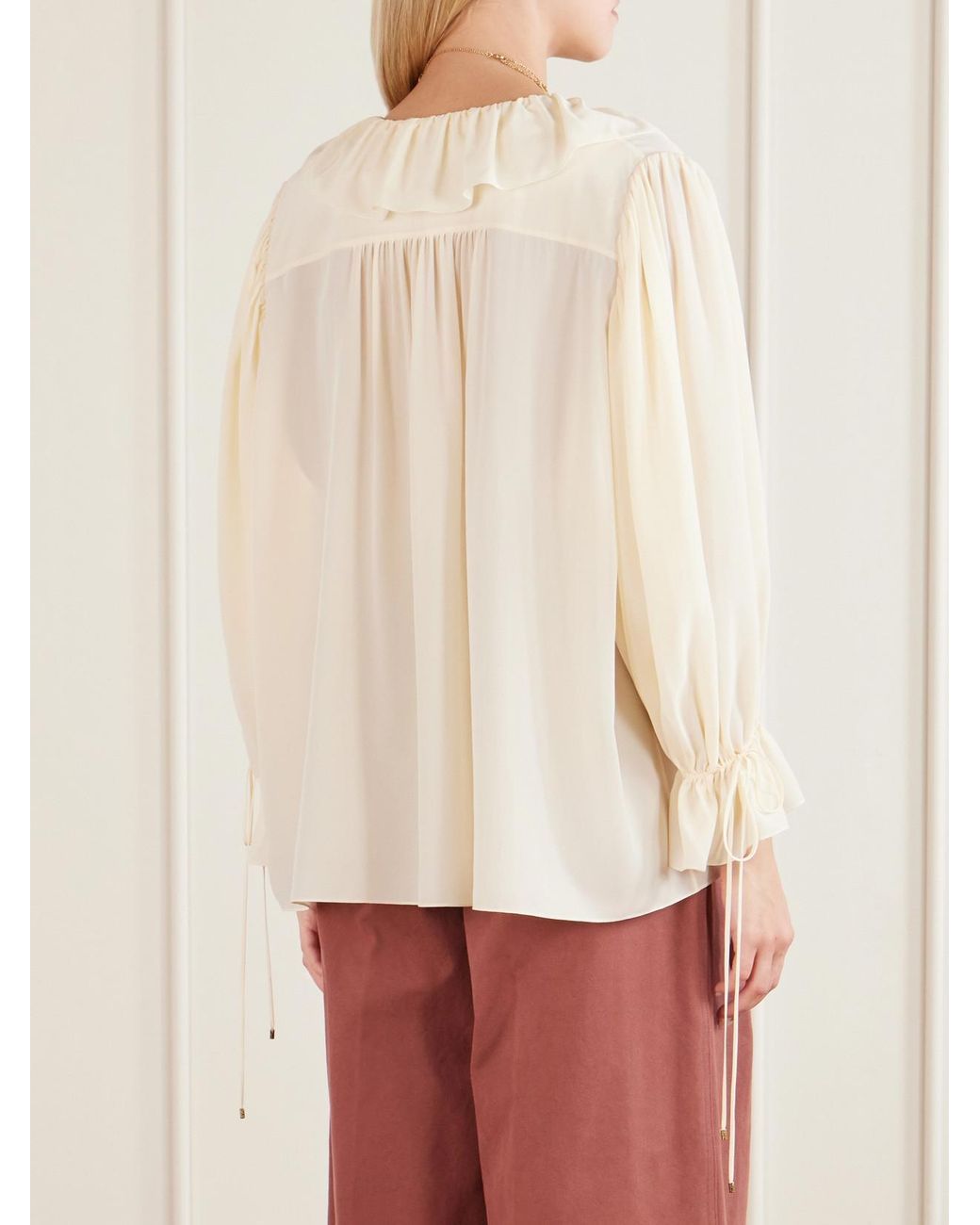 Chloé Natural Ruffled Silk Crepe De Chine Blouse