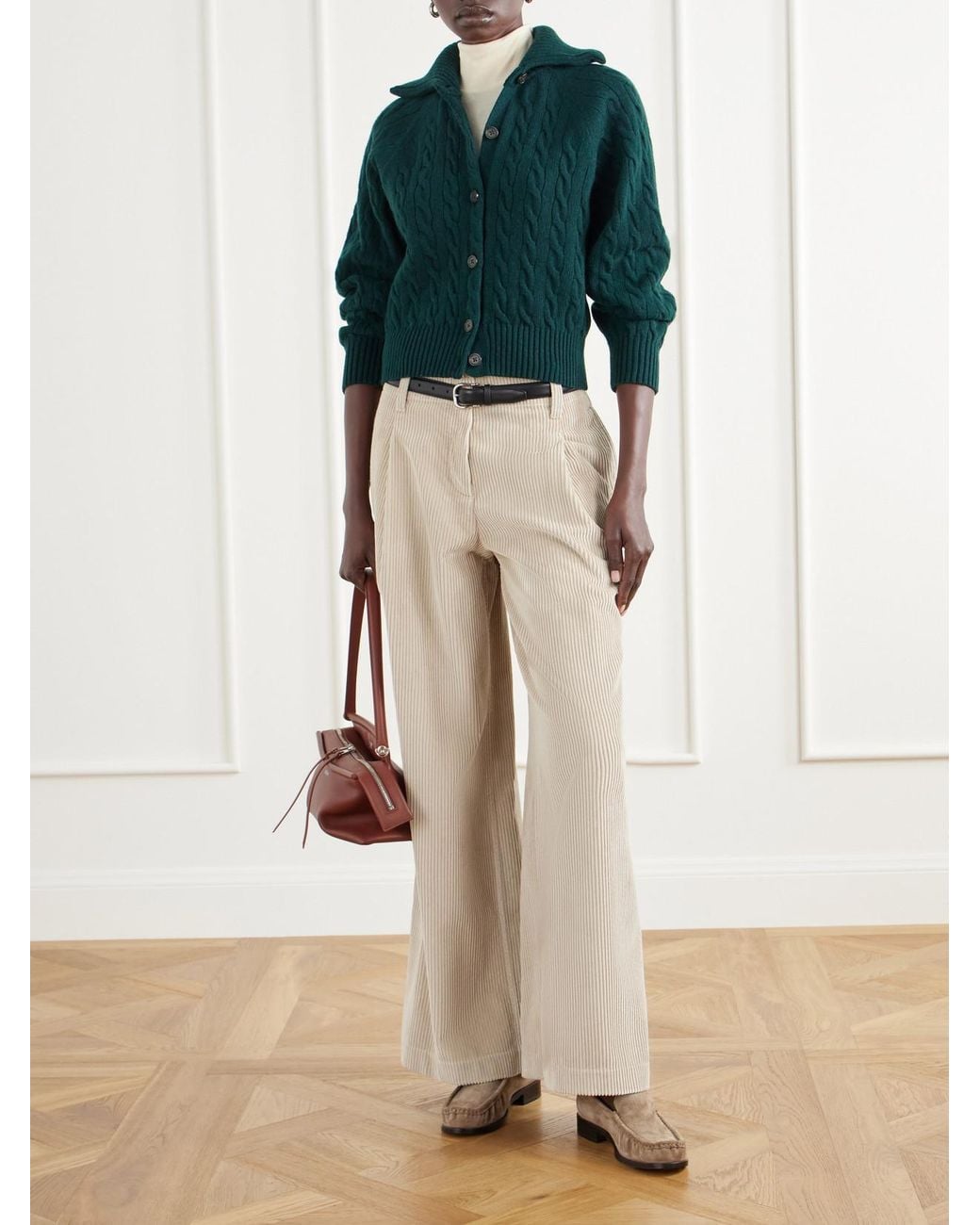 Polo Ralph Lauren Green Cropped Cable-Knit Wool And Cashmere-Blend Cardigan
