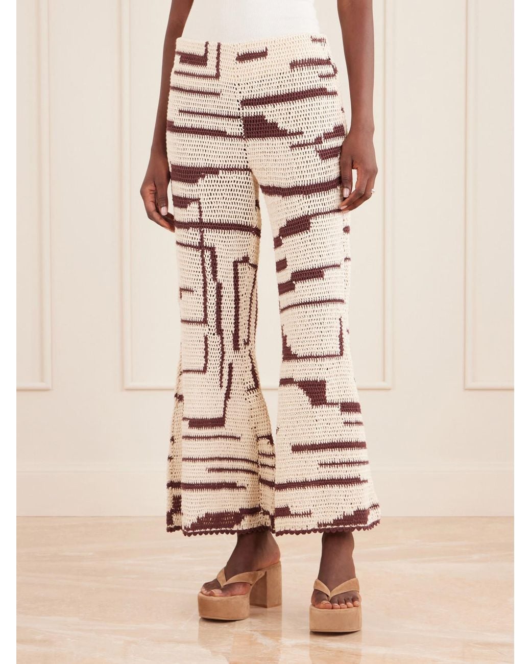 Alix Of Bohemia Natural Farah Crocheted Cotton Flared Pants