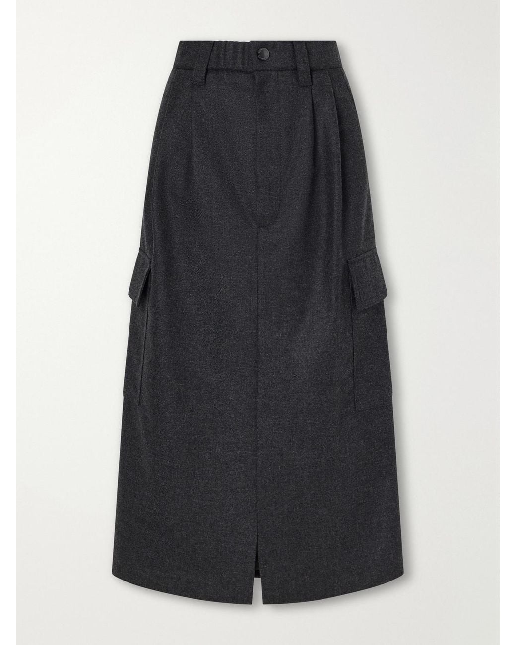 Brunello Cucinelli Black Pleated Wool And Cashmere-Blend Twill Midi Skirt