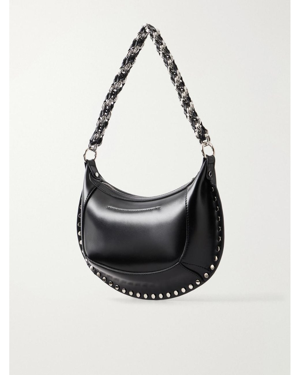 Isabel Marant Black Oskan Moon Studded Leather Shoulder Bag