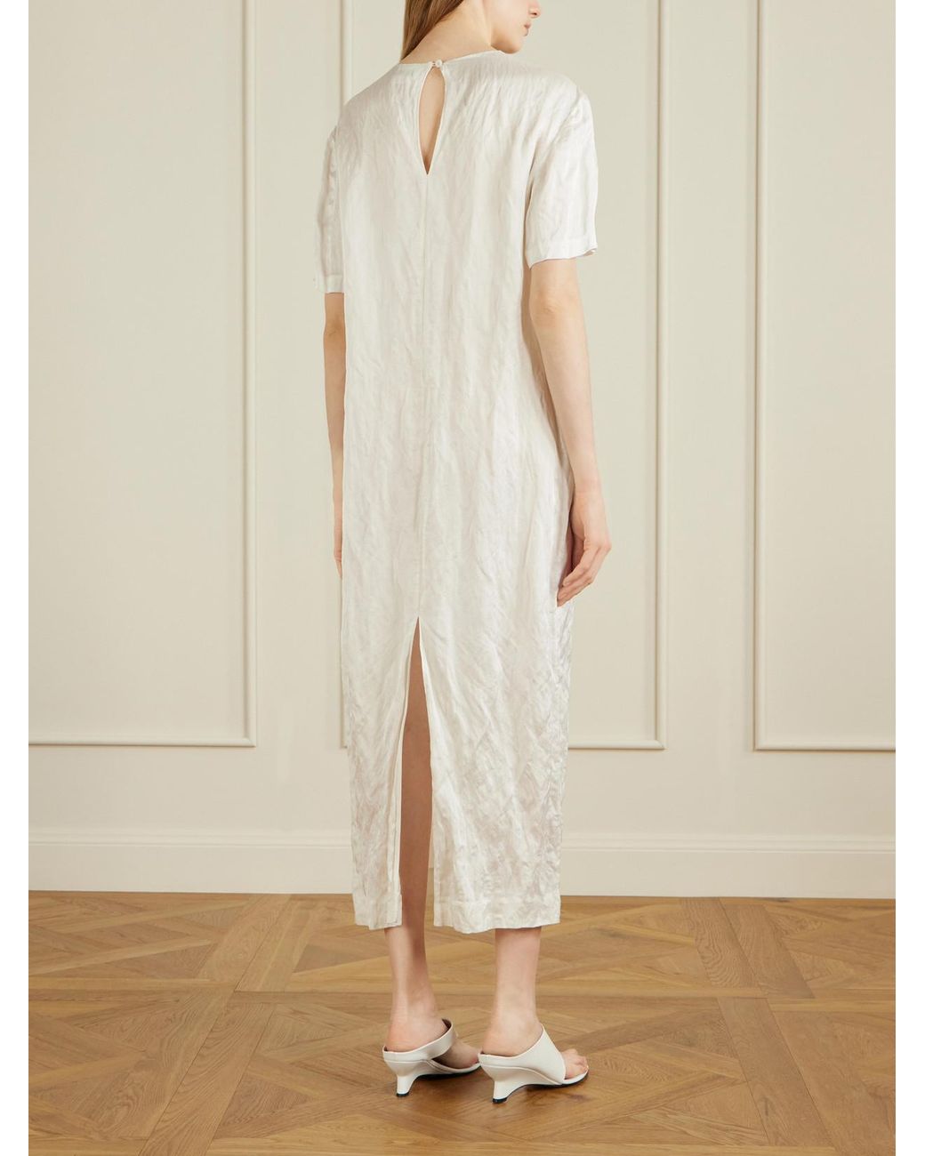 Khaite White Webber Crinkled-Voile Midi Dress