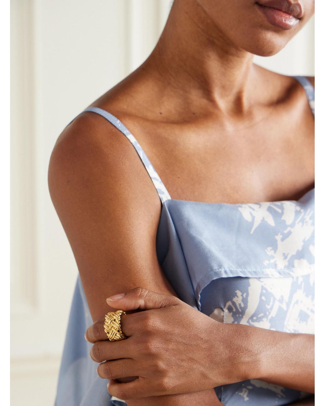 Bottega Veneta Metallic Intrecciato-Plated Ring