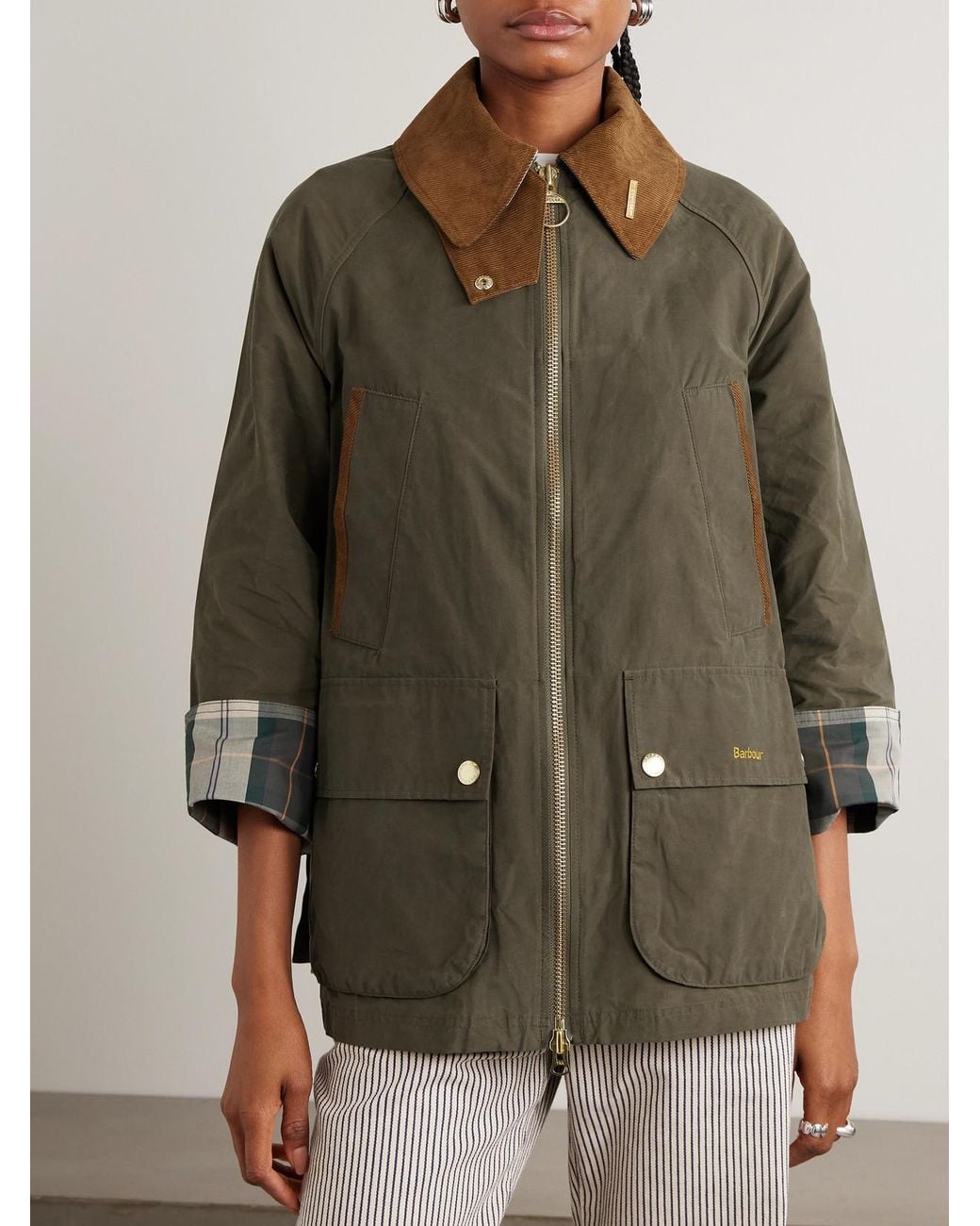 Barbour Green Icons Bedale Corduroy-Trimmed Waxed Cotton-Blend Jacket