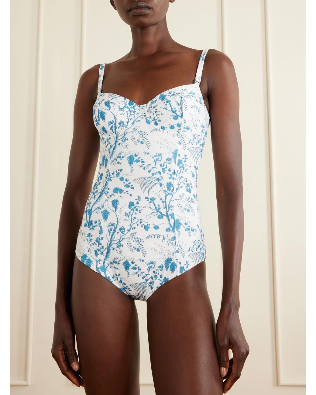 Erdem Blue Floral-Print Swimsuit