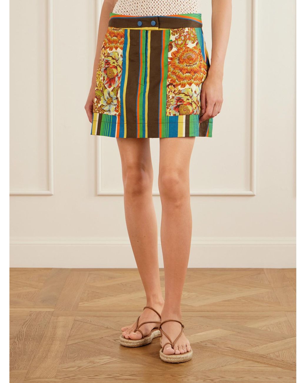 ALÉMAIS Green Striped Cotton Mini Skirt