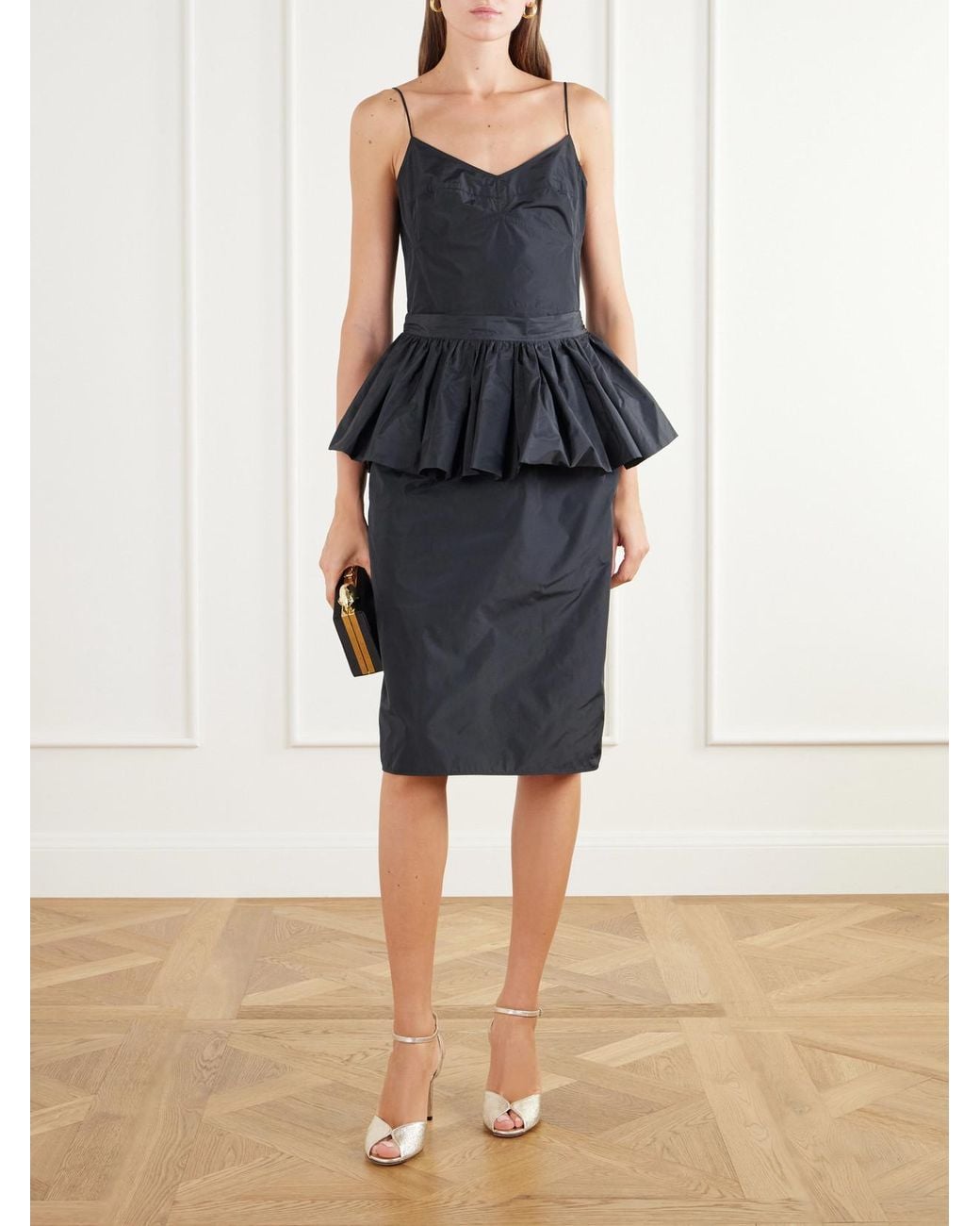 Stella McCartney Black Peplum Taffeta Midi Dress