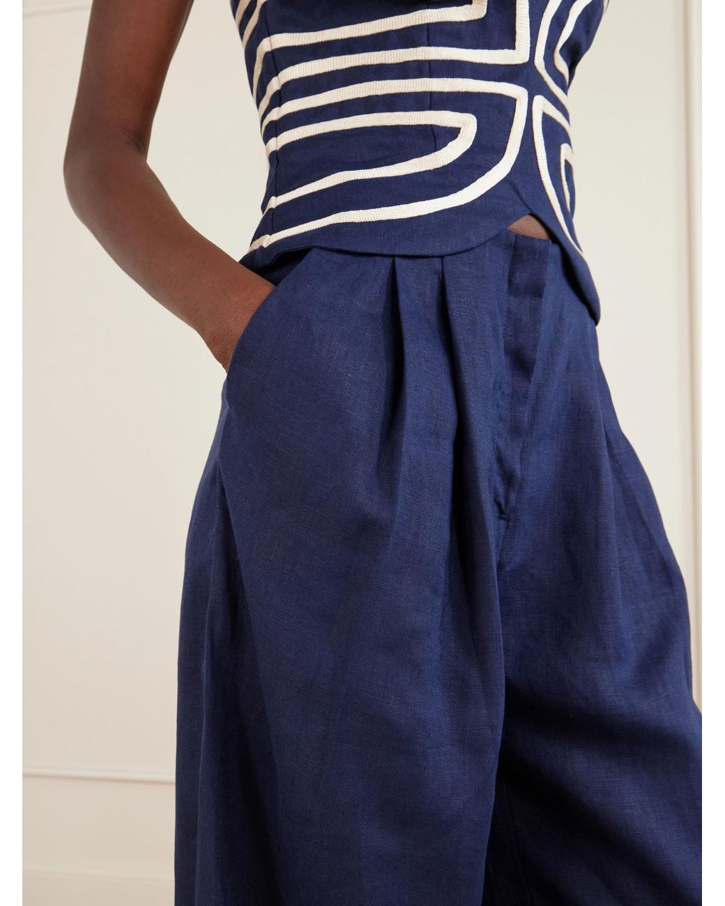 ANDRES OTALORA Blue Ancestra Linen Wide-Leg Pants