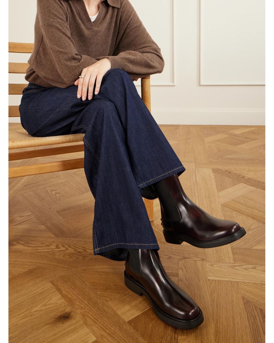 Tod's Black Studded Glossed-Leather Chelsea Boots