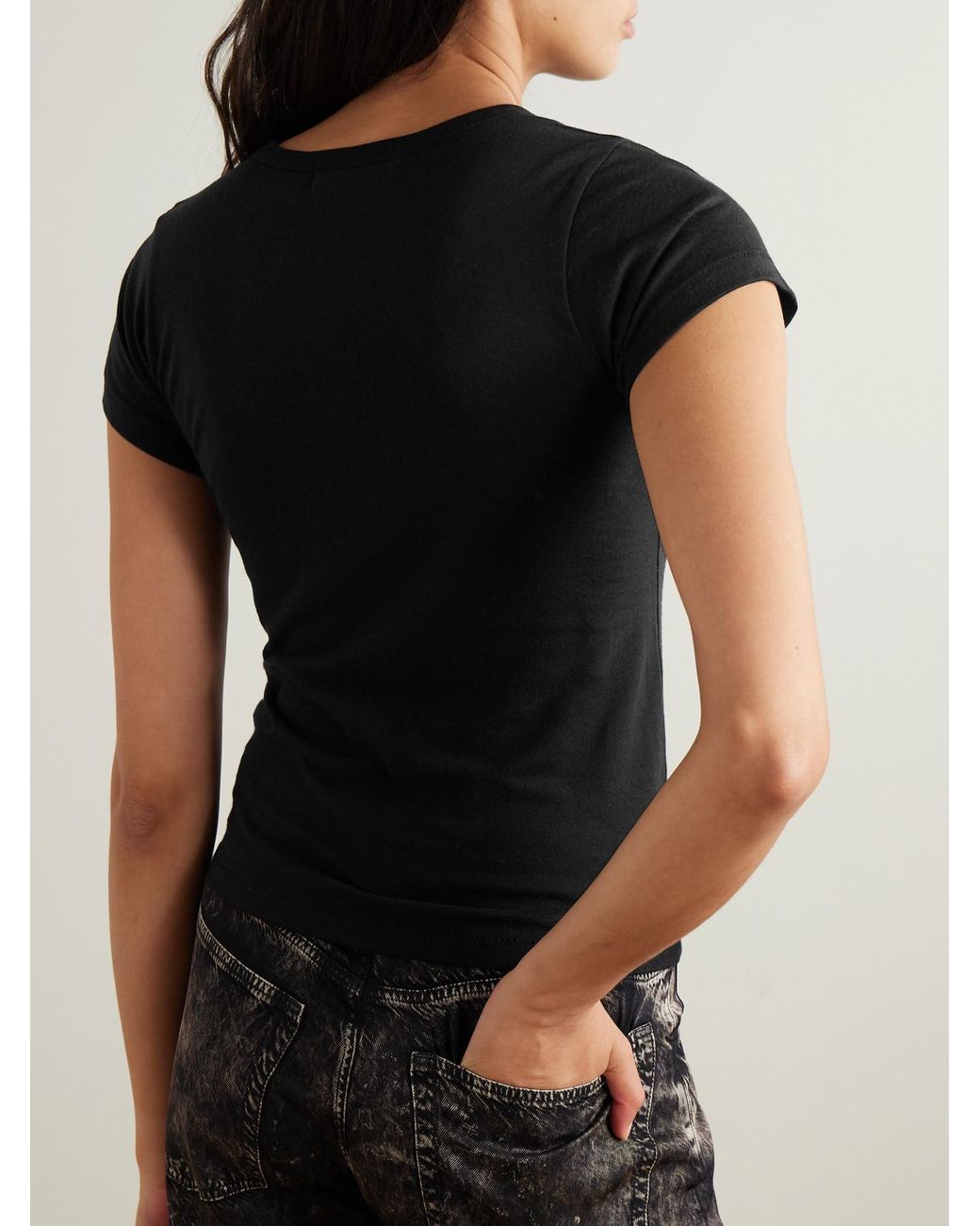 ÉTERNE Black Short Sleeve Baby Tee Cotton And Modal-Blend Jersey T-Shirt