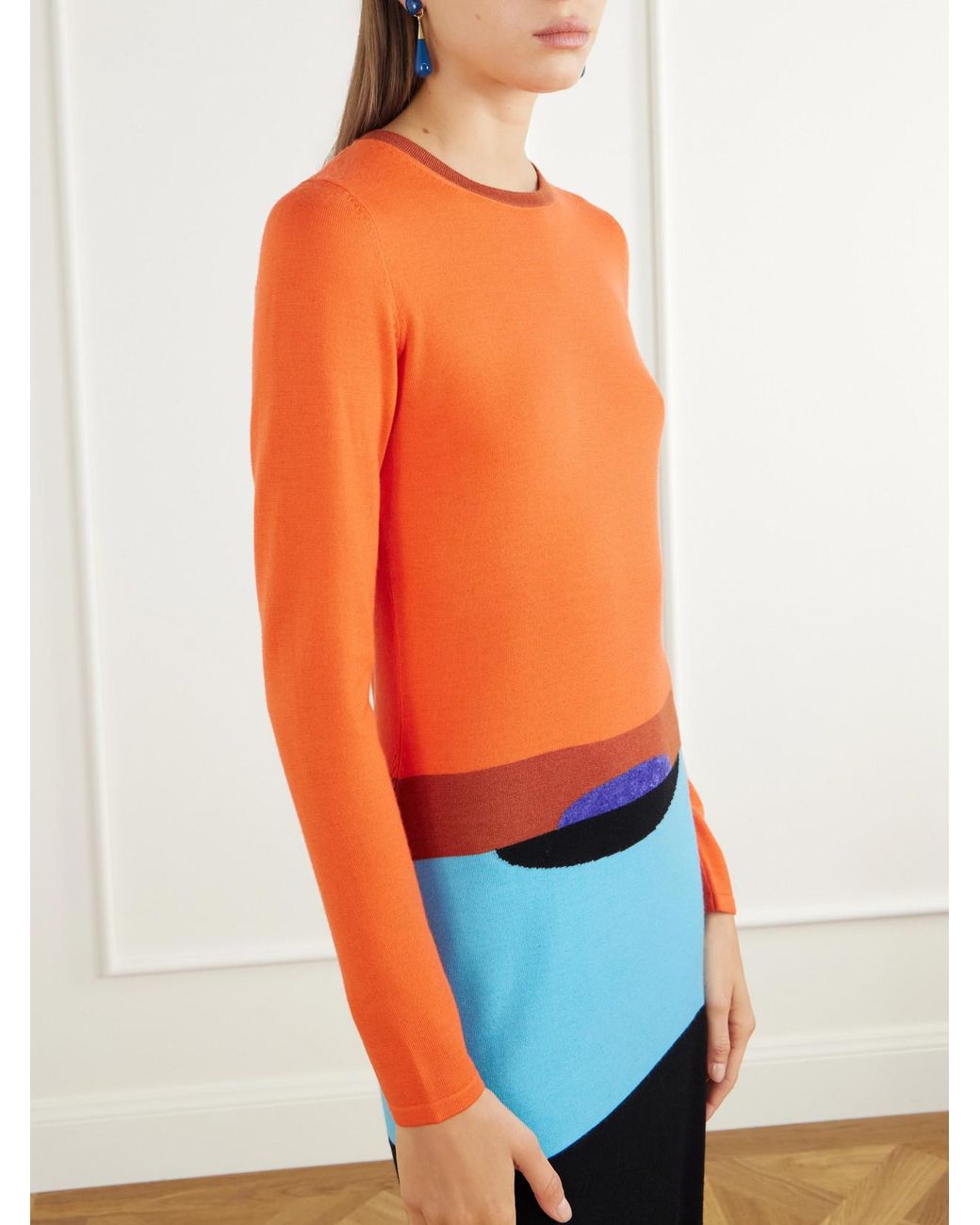 Christopher John Rogers Orange Striped Intarsia-Knit Merino Wool And Silk-Blend Maxi Dress