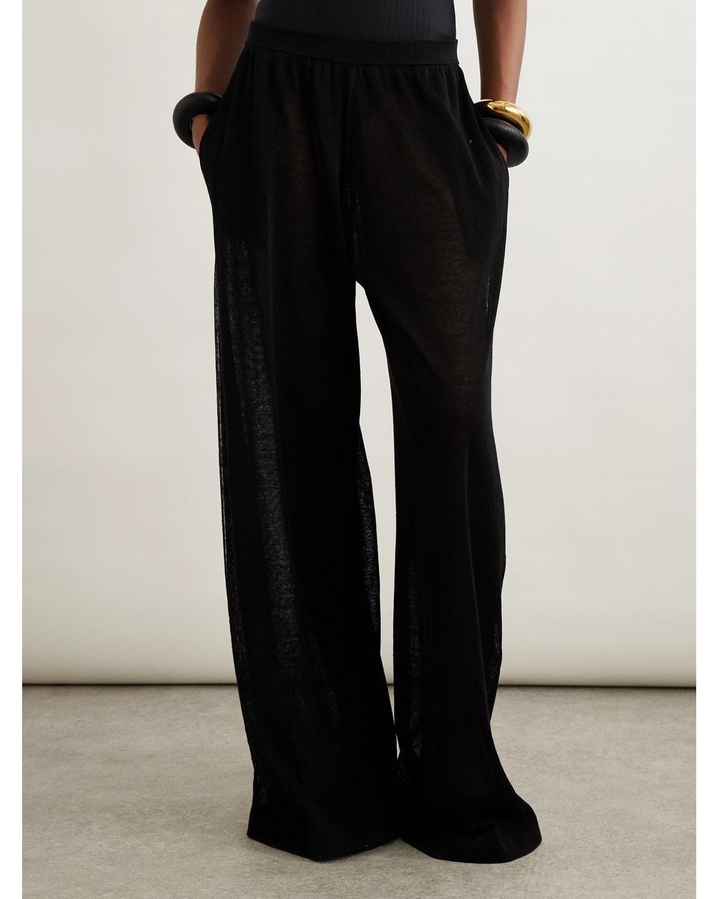 Alaïa Black Linen And Silk-Blend Wide-Leg Pants