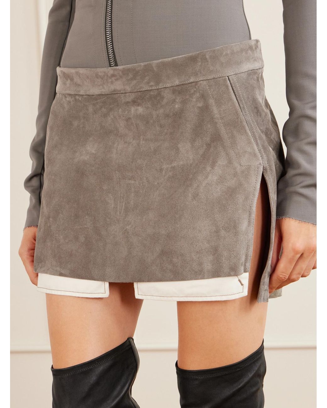 Rick Owens Natural Fog Suede Mini Skirt