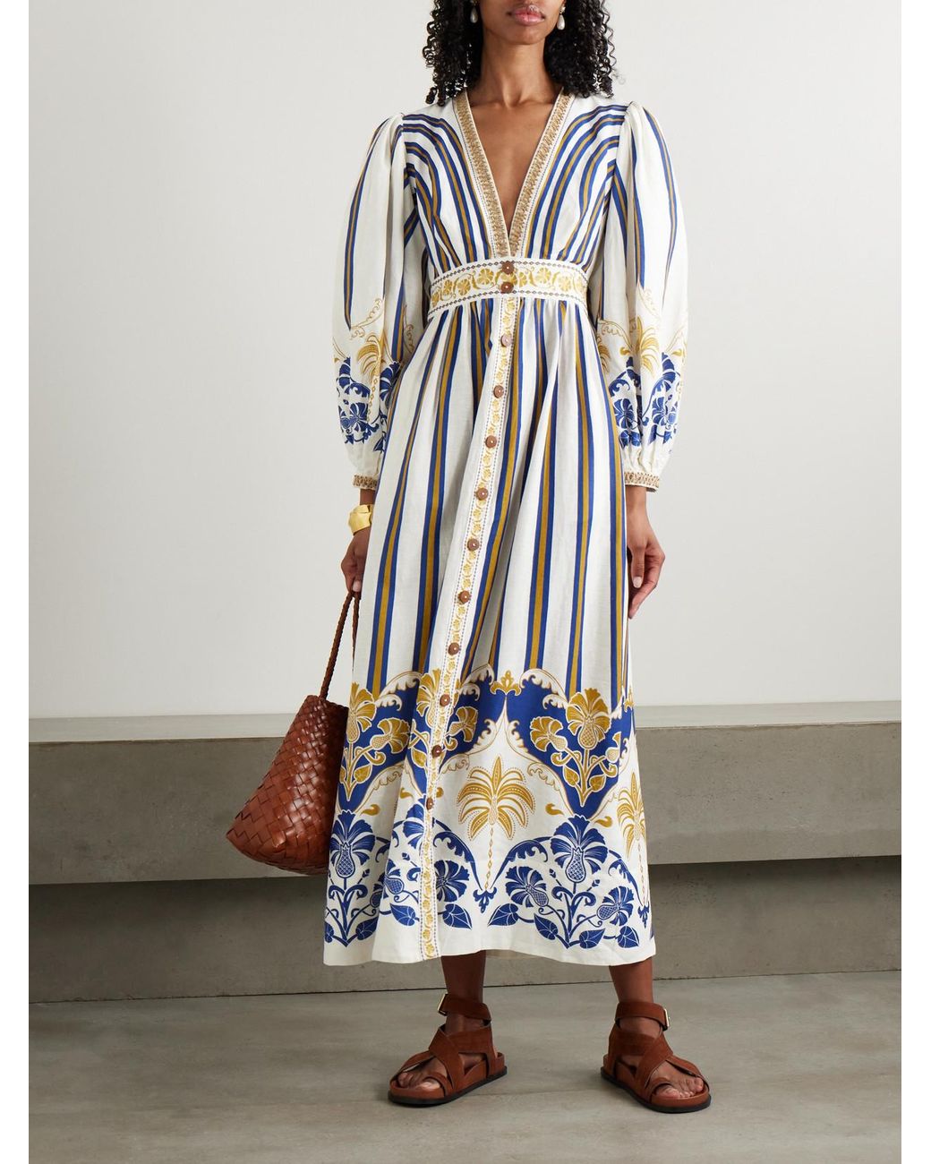 chinese dress ladies Farm Rio 3D Floral Linen Midi Dress