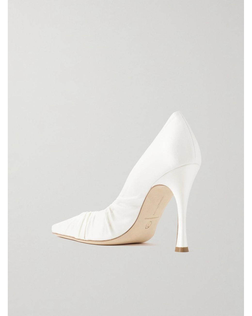 Danielle Frankel White Nala Ruched Satin Pumps