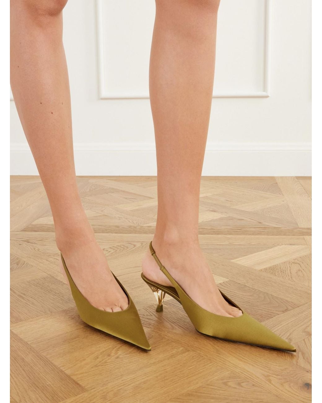 Saint Laurent Natural Fanny 55 Crepe-Satin Slingback Pumps