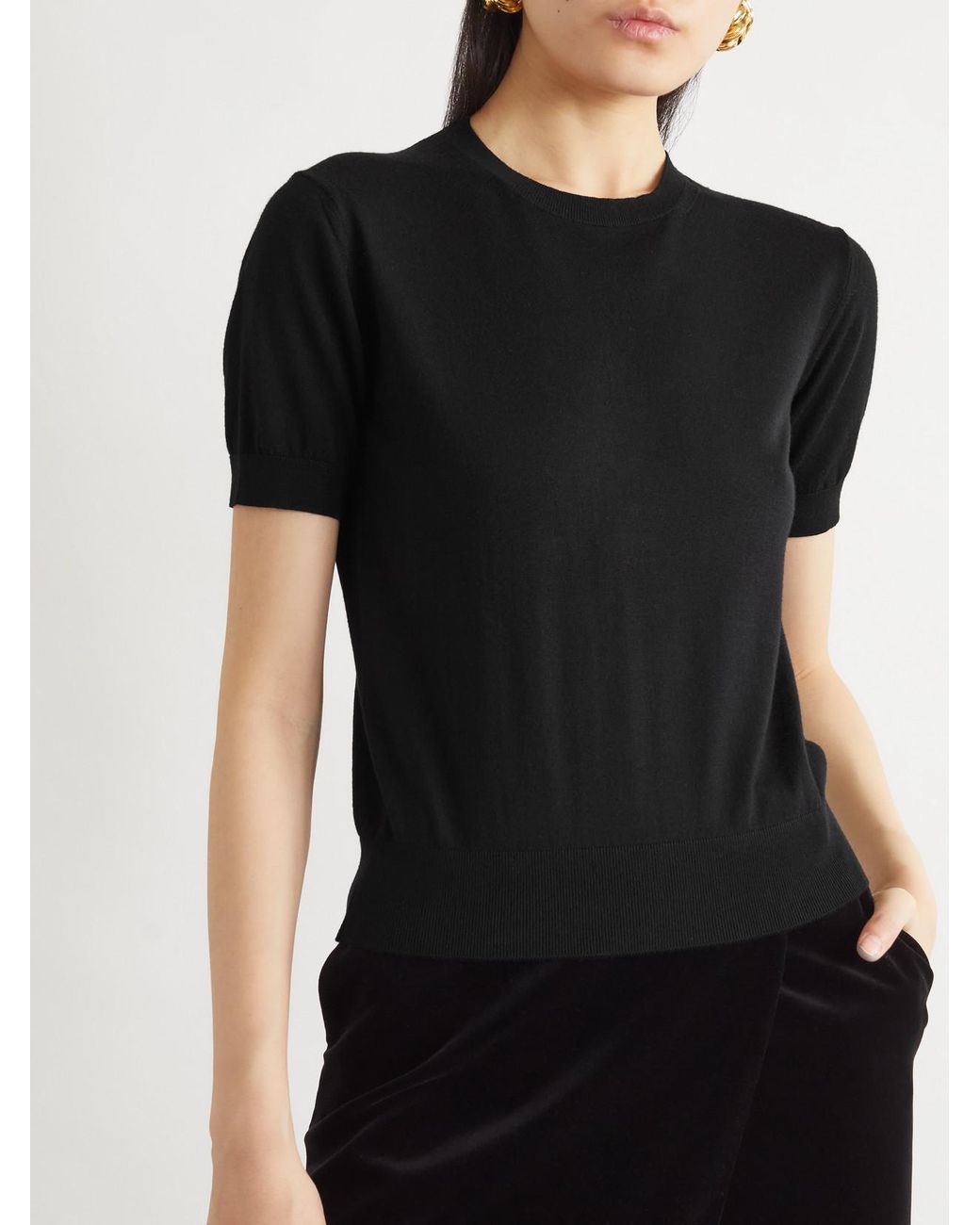 Saint Laurent Black Cropped Wool T-Shirt