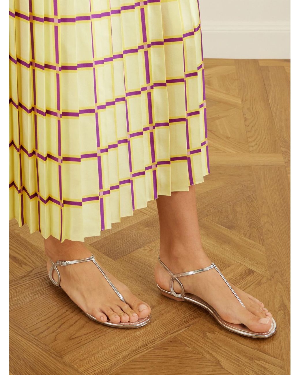 Aquazzura Natural Almost Bare Metallic Leather Sandals