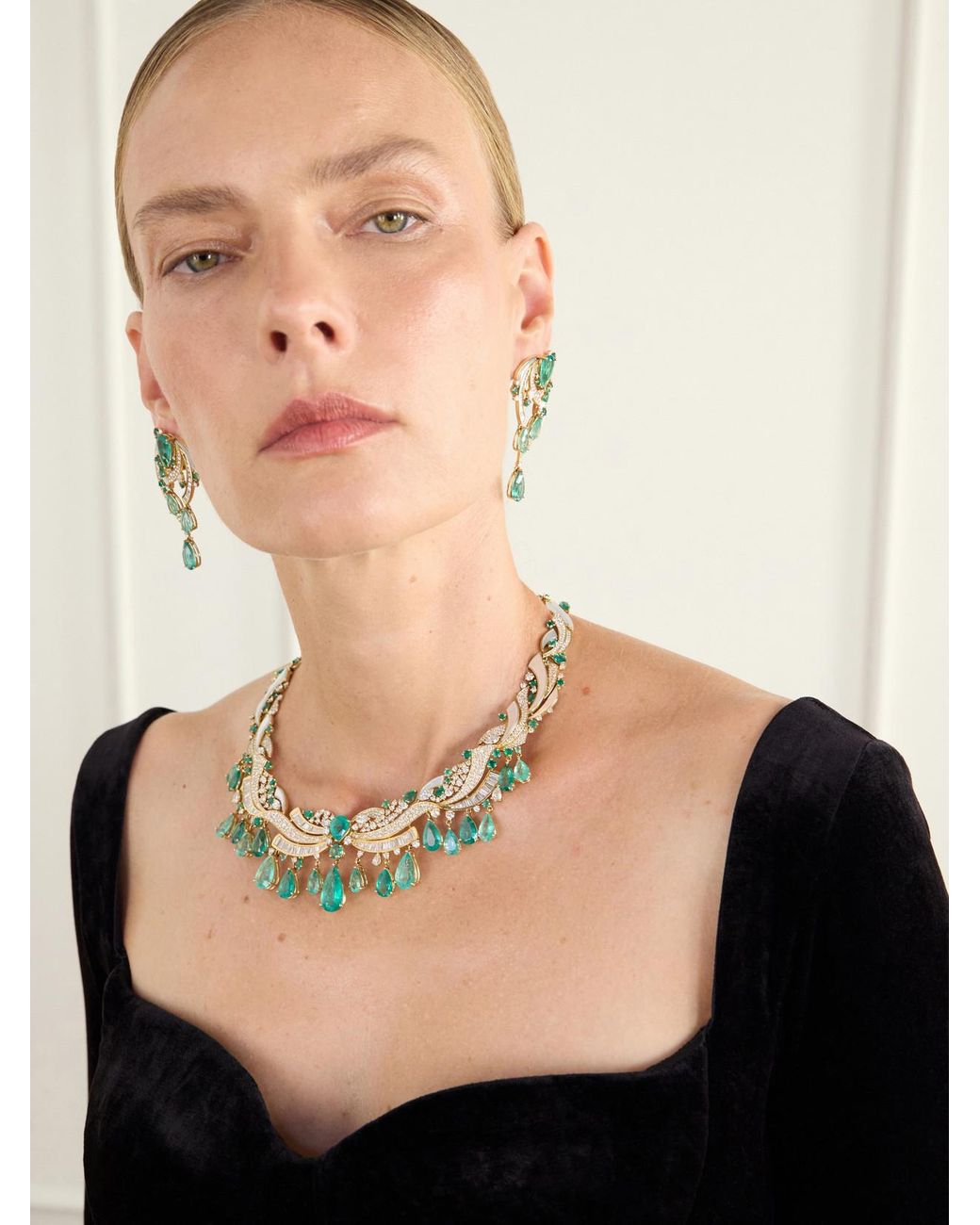 ANANYA Natural Mogra 18-Karat, Diamond, Emerald And Mother-Of-Pearl Earrings