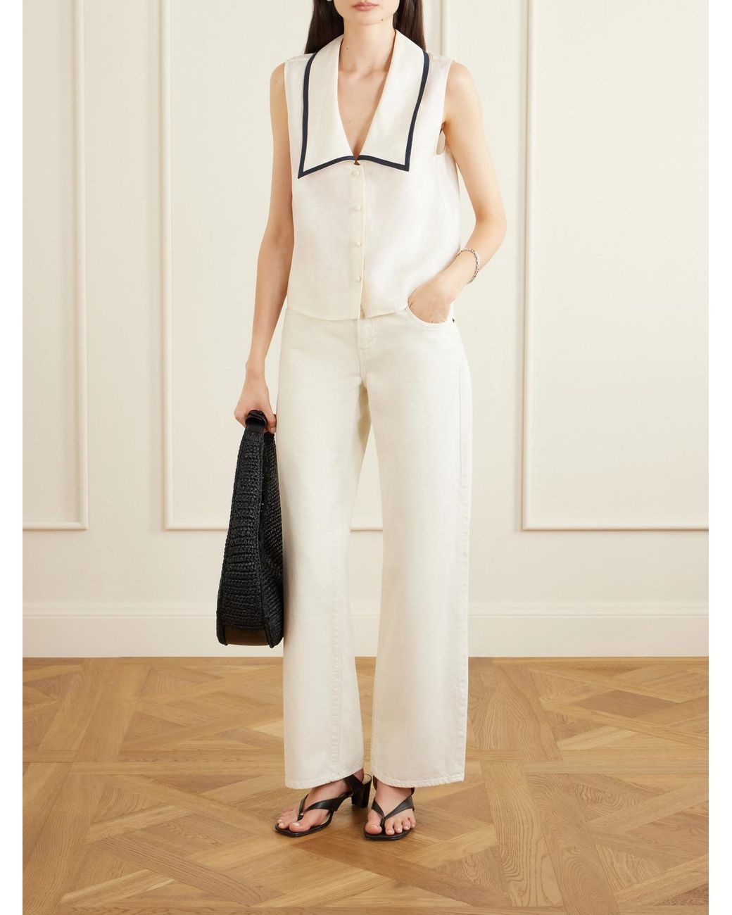 FRAME Natural Cabana Linen Top