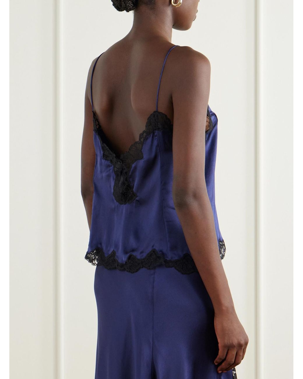 Isabel Marant Blue Amael Lace-Trimmed Stretch-Silk Satin Cami