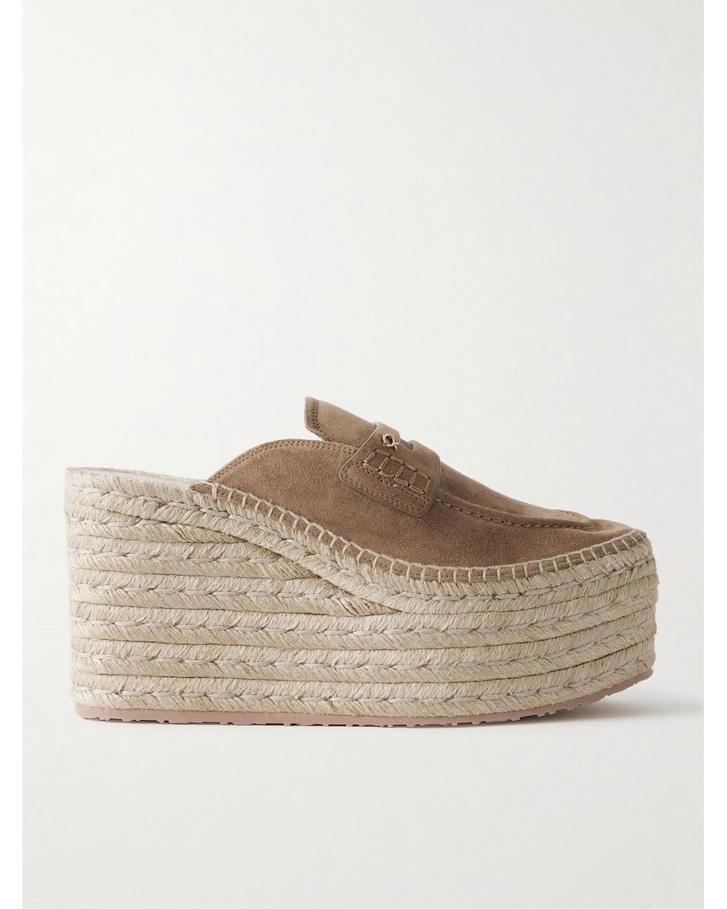 Gianvito Rossi Natural Maxilla 105 Suede Espadrille Wedge Mules