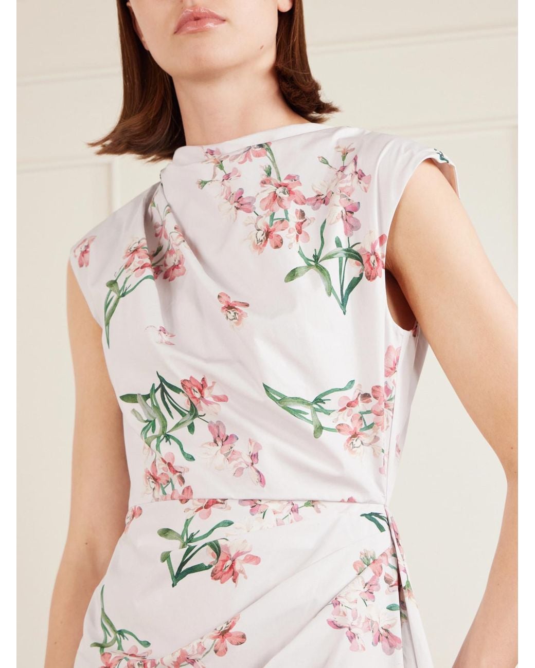 Erdem White Floral-Print Cotton-Poplin Midi Dress