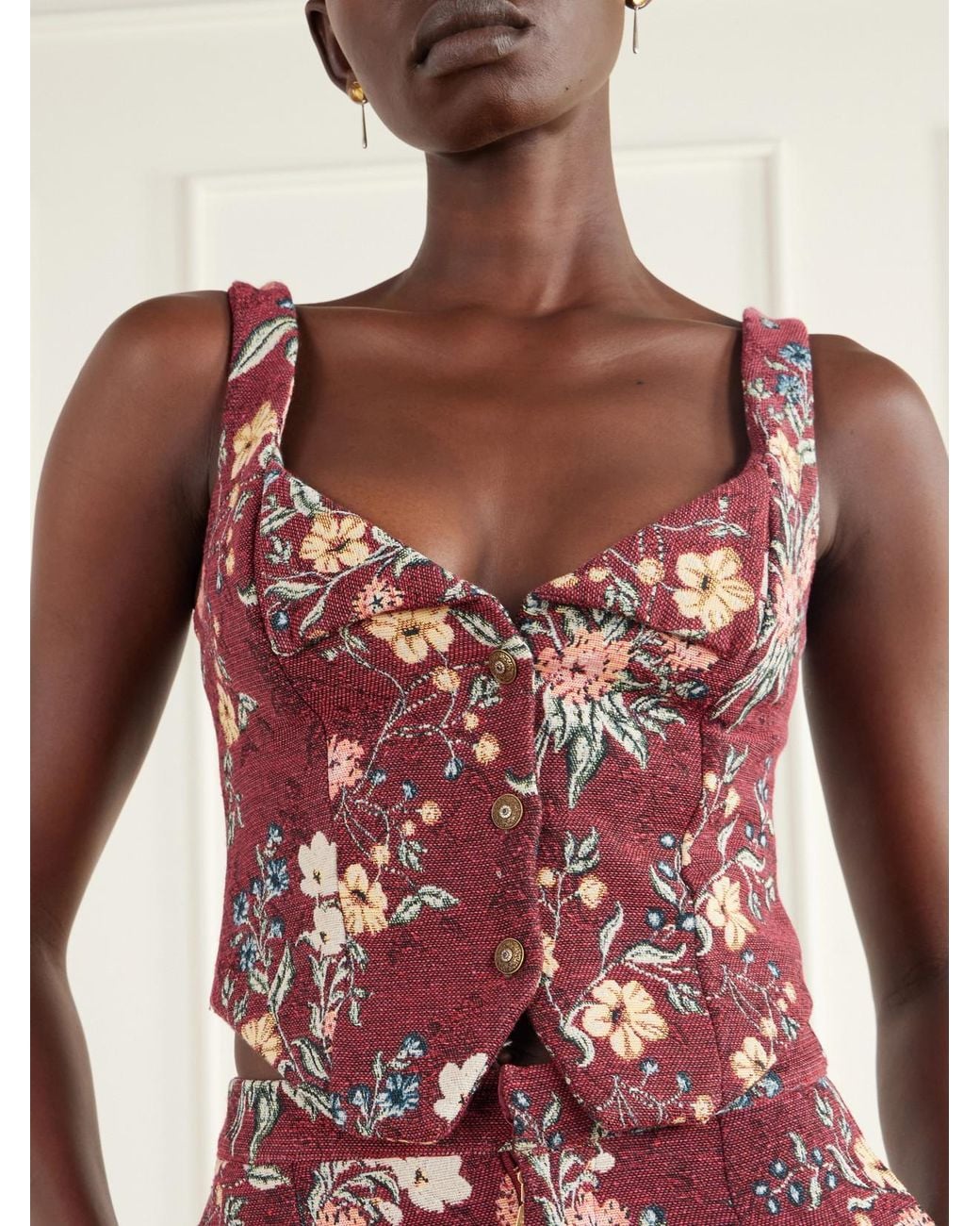Agua Bendita Pink Pergamino Floral-Jacquard Cotton-Blend Vest