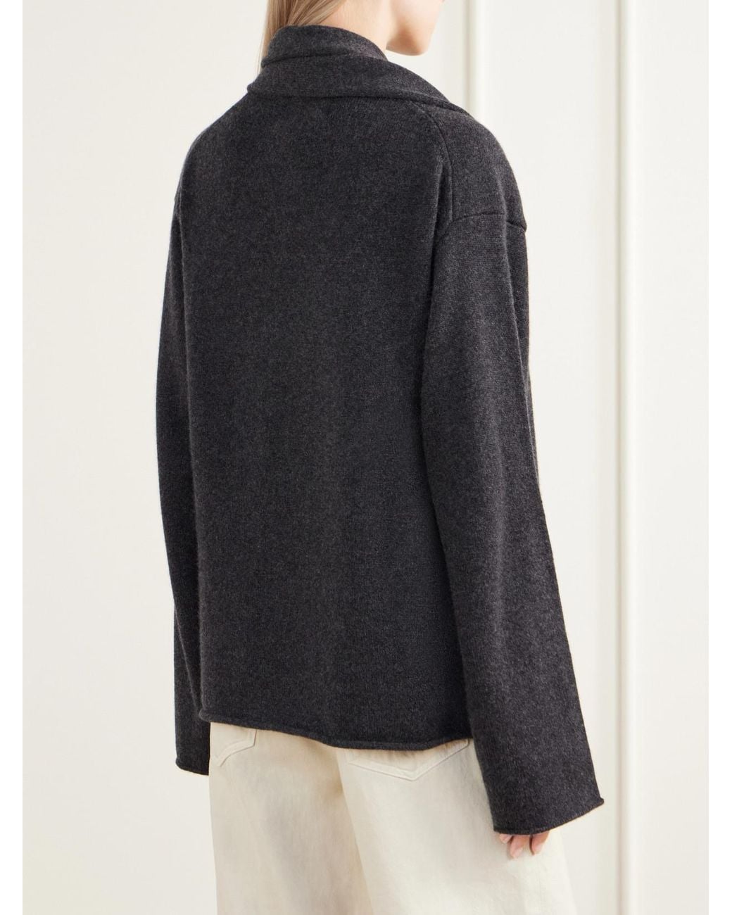 Loulou de Saison Black Frances Scarf-Detailed Cashmere Sweater